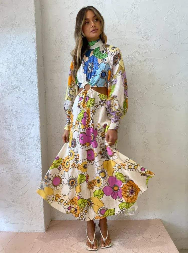 Alemais Farrah Cut Out Midi Dress Floral Size 8 - Image 5