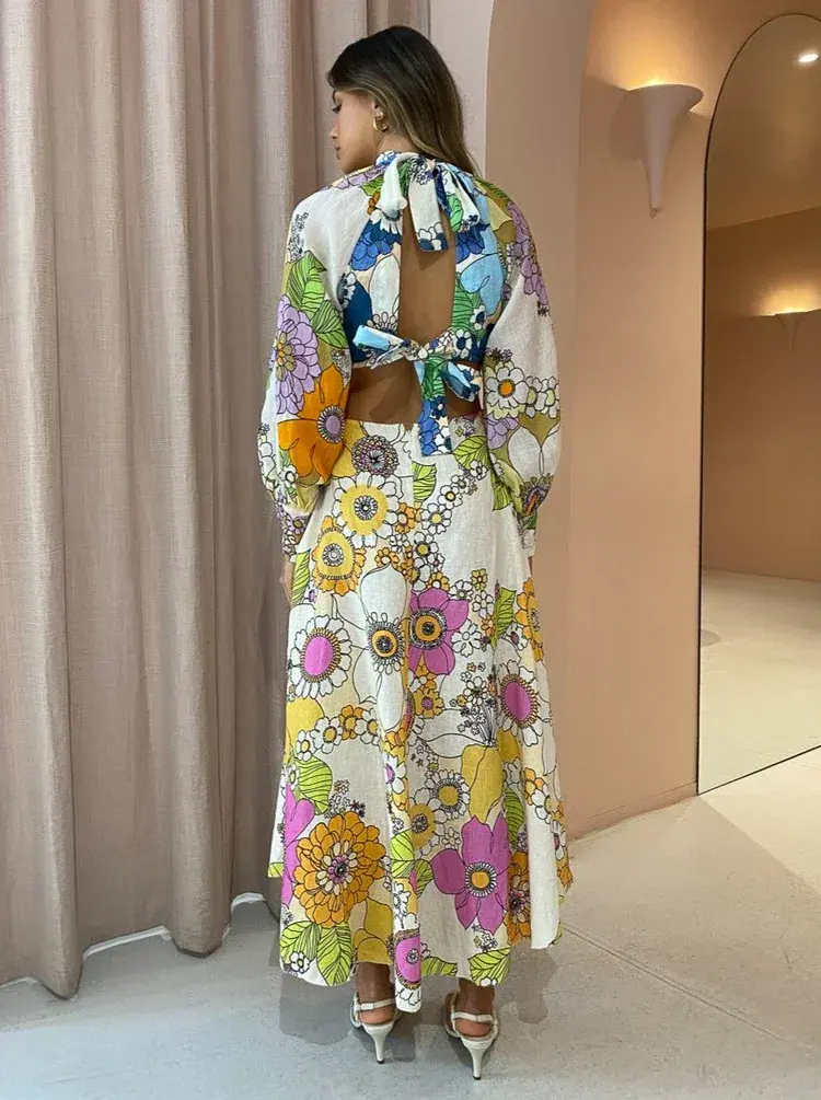 Alemais Farrah Cut Out Midi Dress Floral Size 8 for rent on The Volte - main image