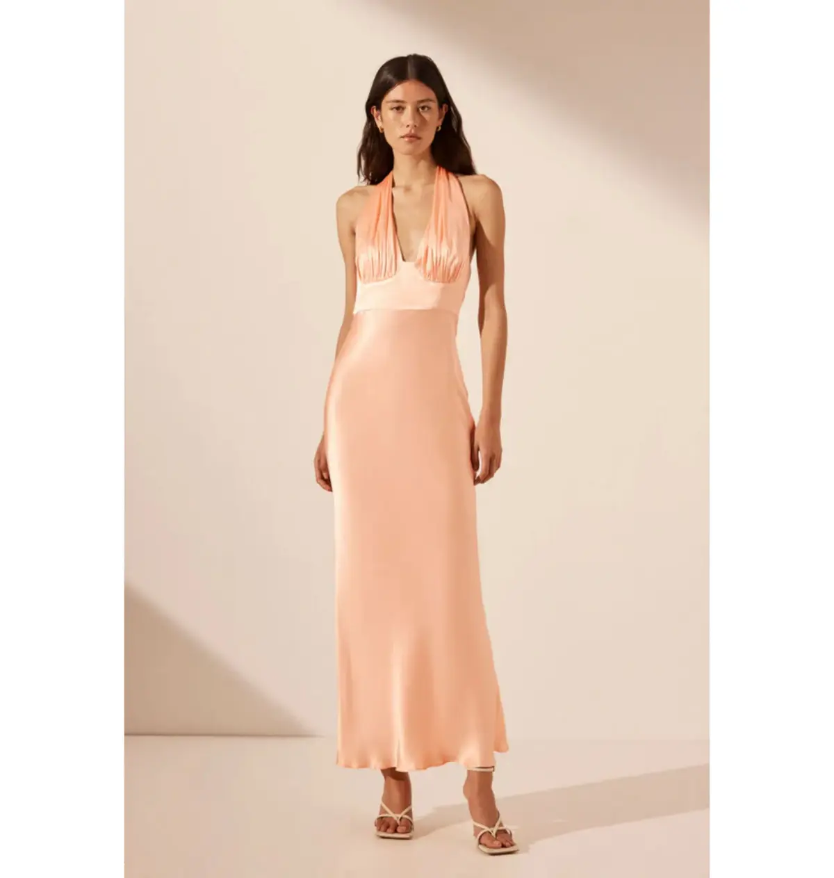 Shona Joy Plunged Halter Midi Dress Peach Size AU 10 - Image 1