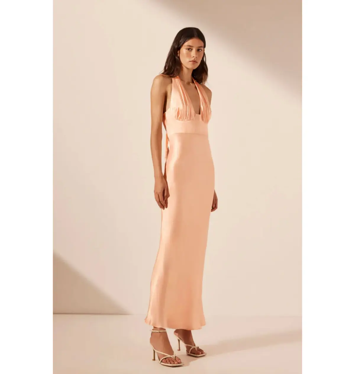 Shona Joy Plunged Halter Midi Dress Peach Size AU 10 - Image 3