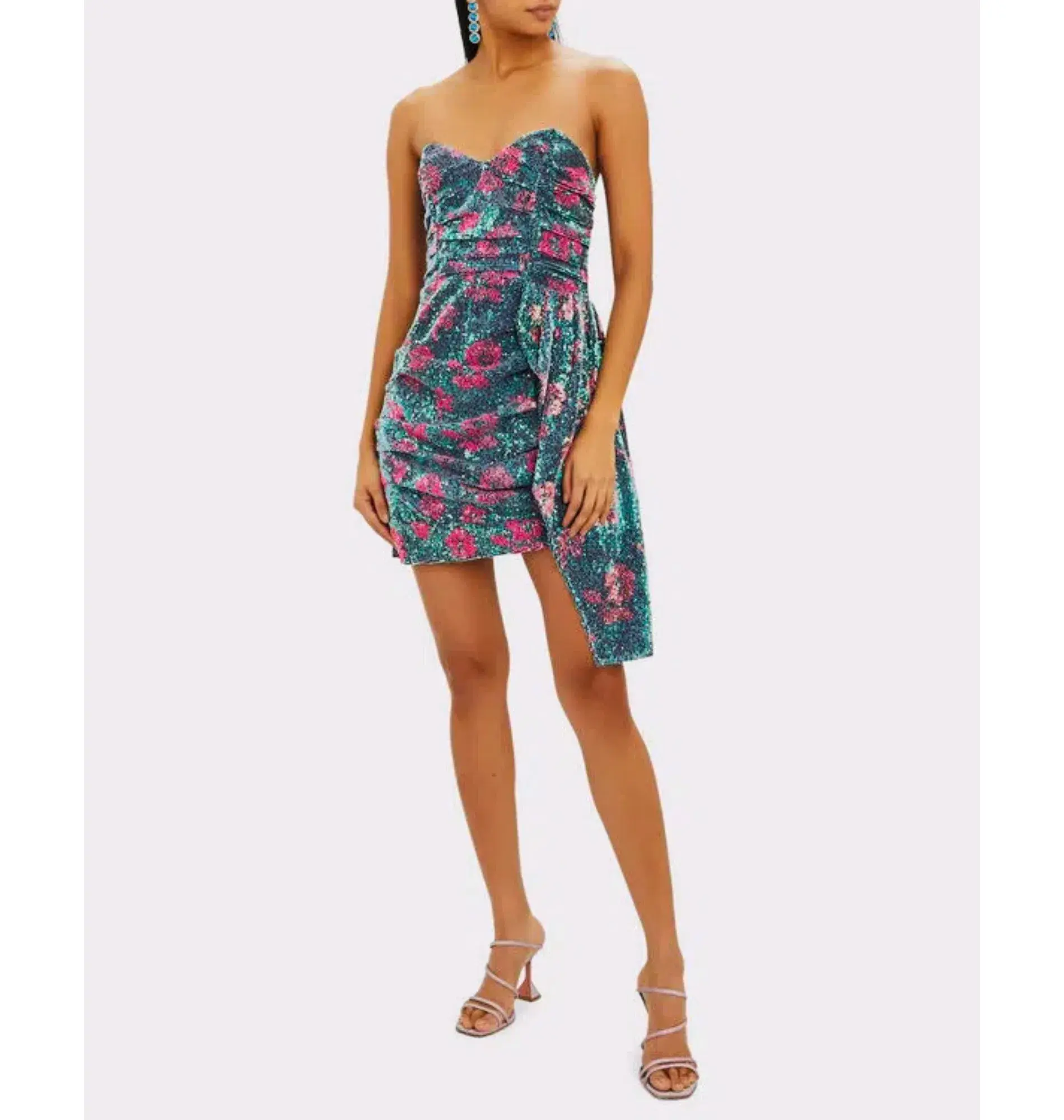 For Love and Lemons Pauline Cosmo Sequin Mini Dress Green Floral Size 8 - Image 4