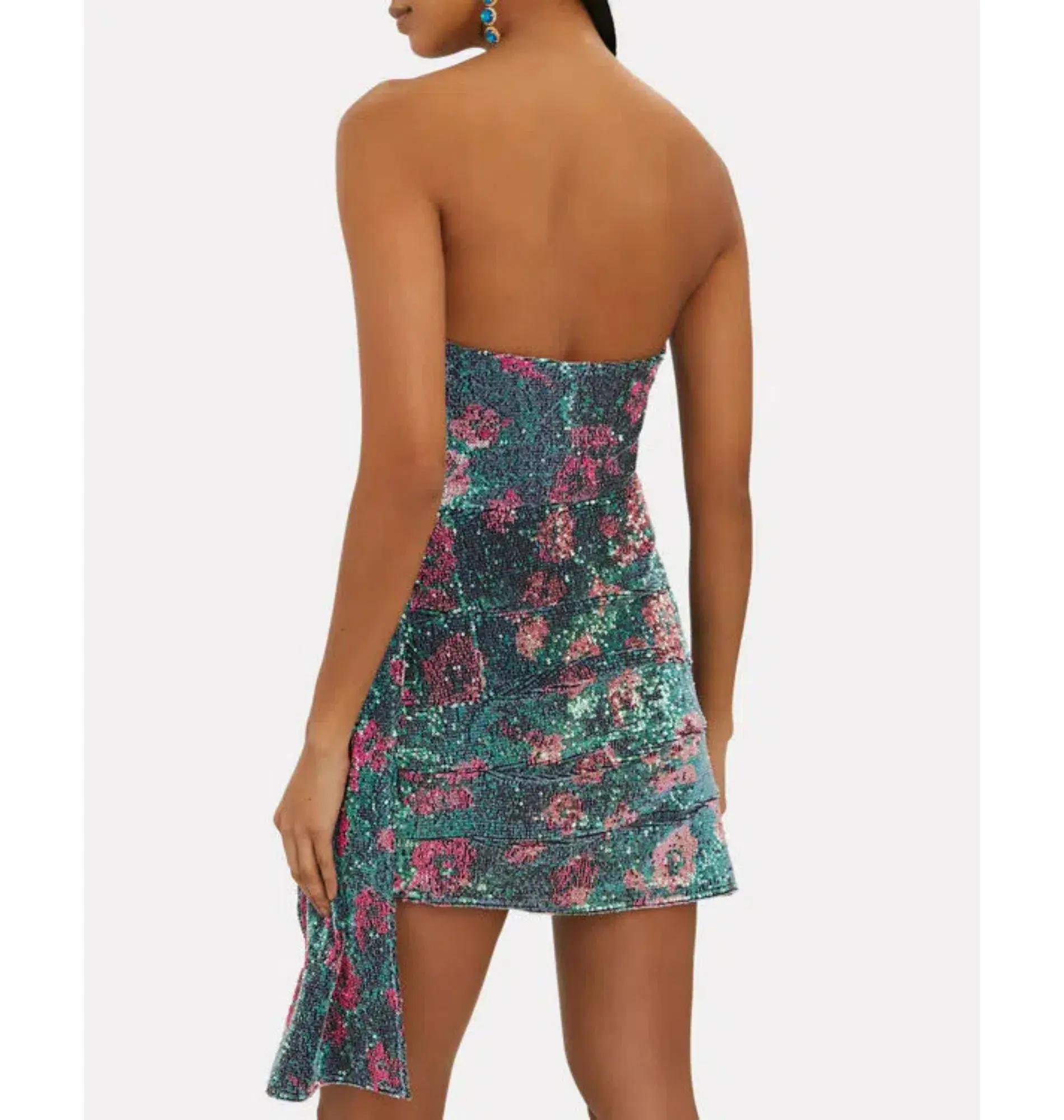 For Love and Lemons Pauline Cosmo Sequin Mini Dress Green Floral Size 10 - Image 6