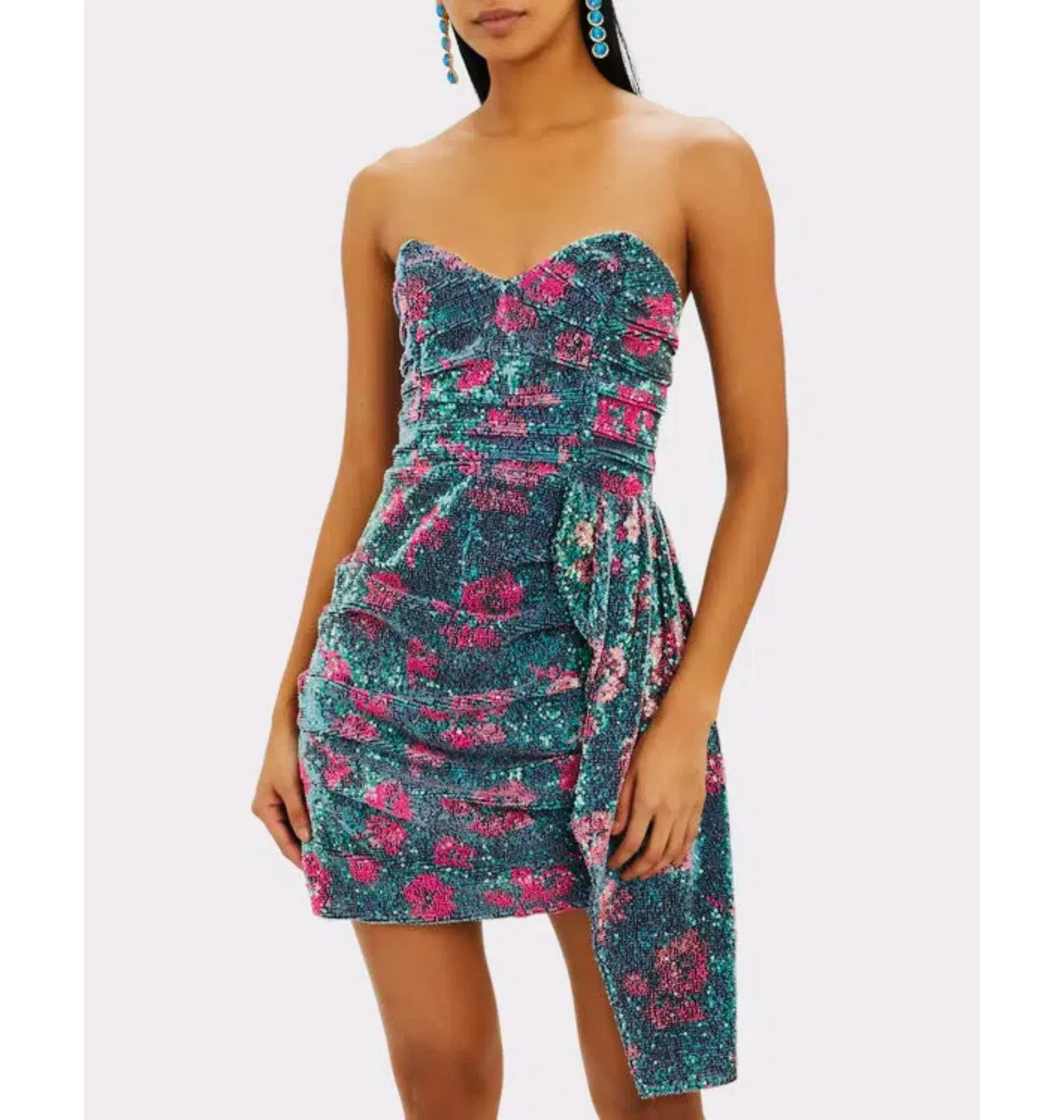 For Love and Lemons Pauline Cosmo Sequin Mini Dress Green Floral Size 10 - Image 5