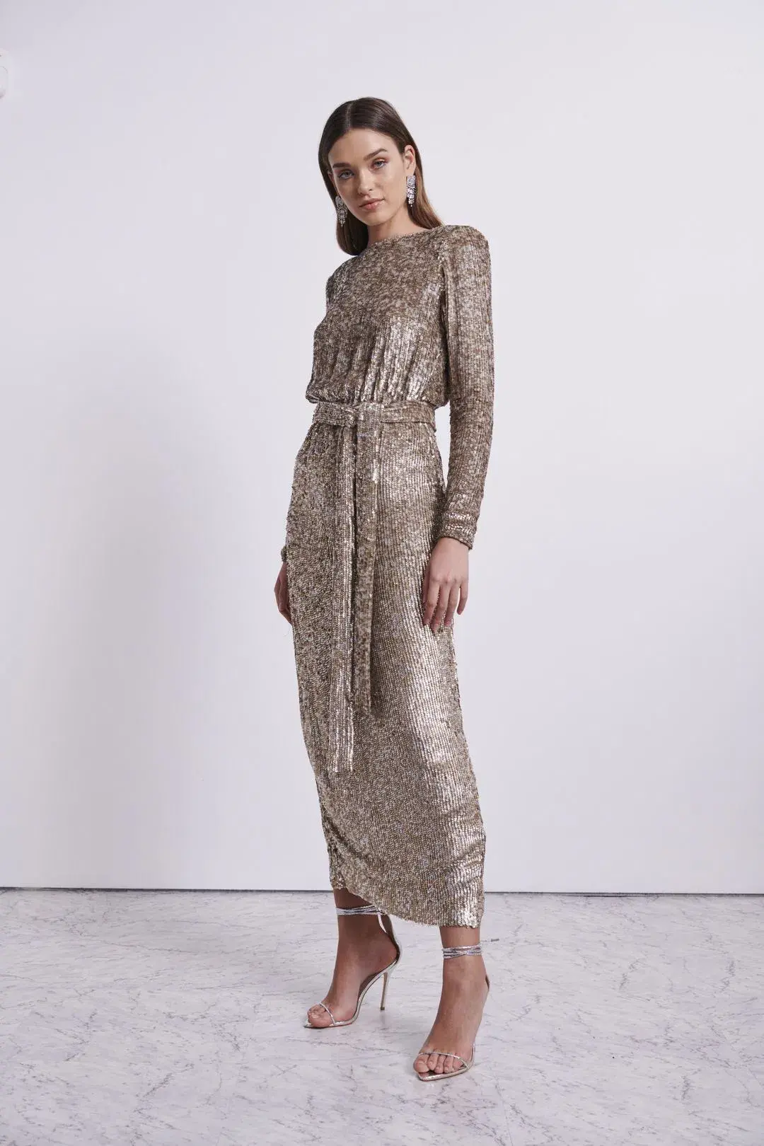 Rachel Gilbert Sequin Malery Gown Gold Size AU 8 - Image 1