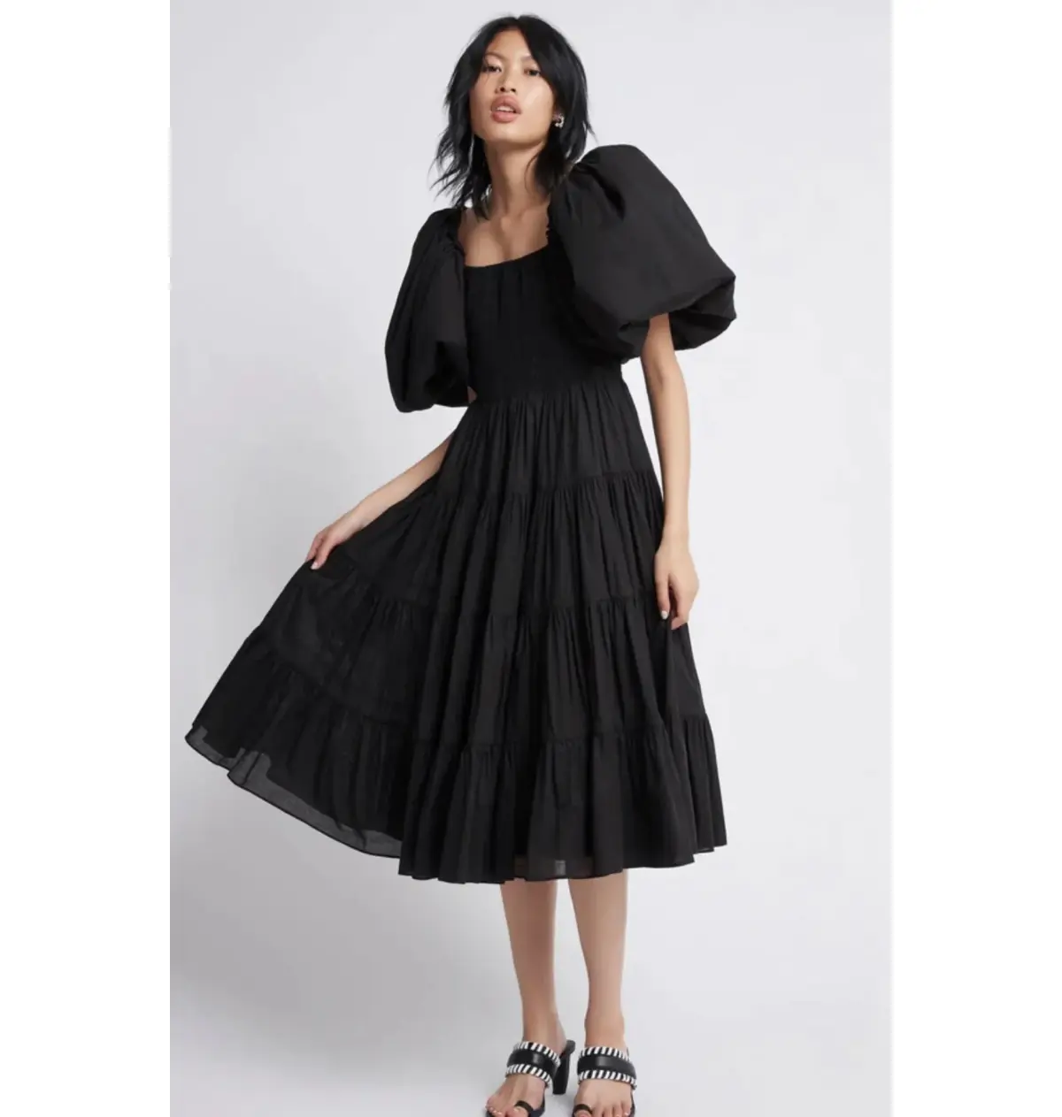 Aje Cherished Puff Sleeve Midi Dress Black Size AU 6   - Image 1