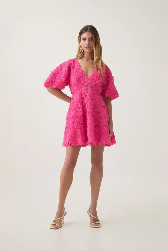 Aje Florential Mini Swing Dress Azalea Pink Size AU 8  for rent on The Volte - main image