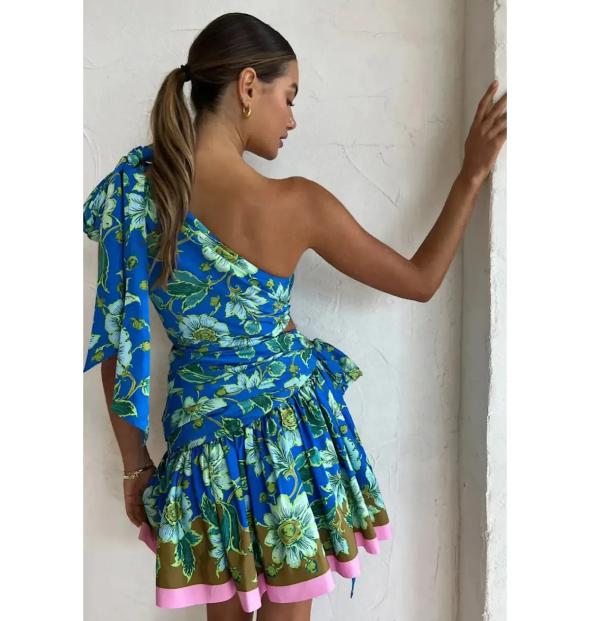 Alemais Winnie One Shoulder Mini Dress Blue/Floral Size AU 8 - Image 3