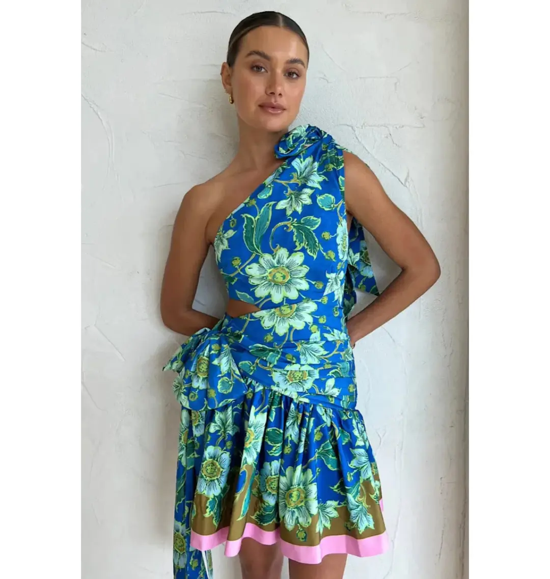 Alemais Winnie One Shoulder Mini Dress Blue/Floral Size AU 8 for rent on The Volte - main image