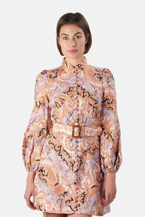 Zimmermann Botanica Chevron Mini Dress Chevron Paisley Size 1 / Au 10 for rent on The Volte - main image