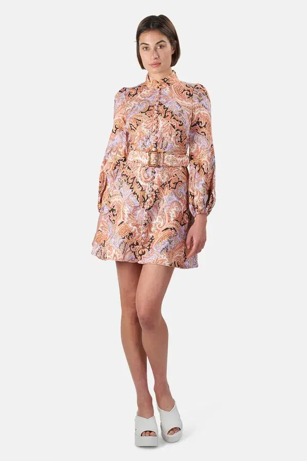 Zimmermann Botanica Chevron Mini Dress Chevron Paisley Size 1 / Au 10 for rent on The Volte - main image