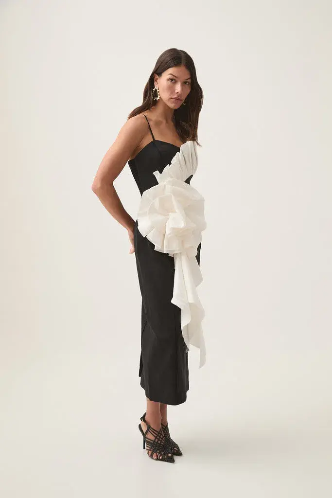 Aje Parallels Spiral Midi Dress Black-Ivory Size AU 8 - Image 2