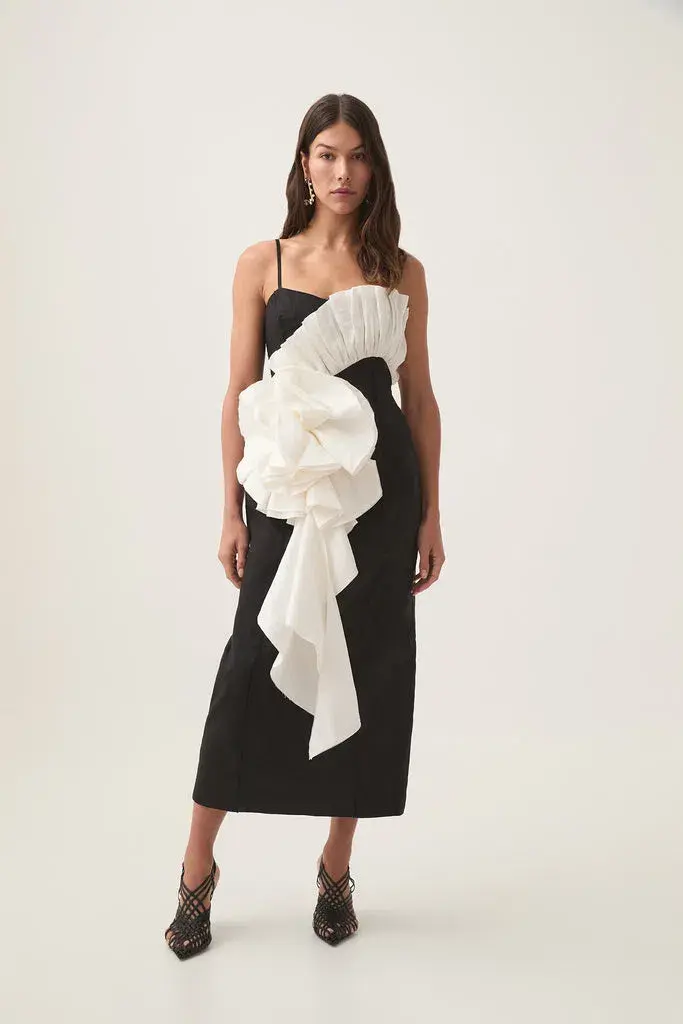 Aje Parallels Spiral Midi Dress Black-Ivory Size AU 8 - Image 1