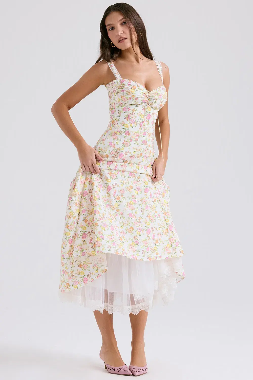 House Of CB Rosalee Dress Ivory Meadow Print Size 10  - Image 1