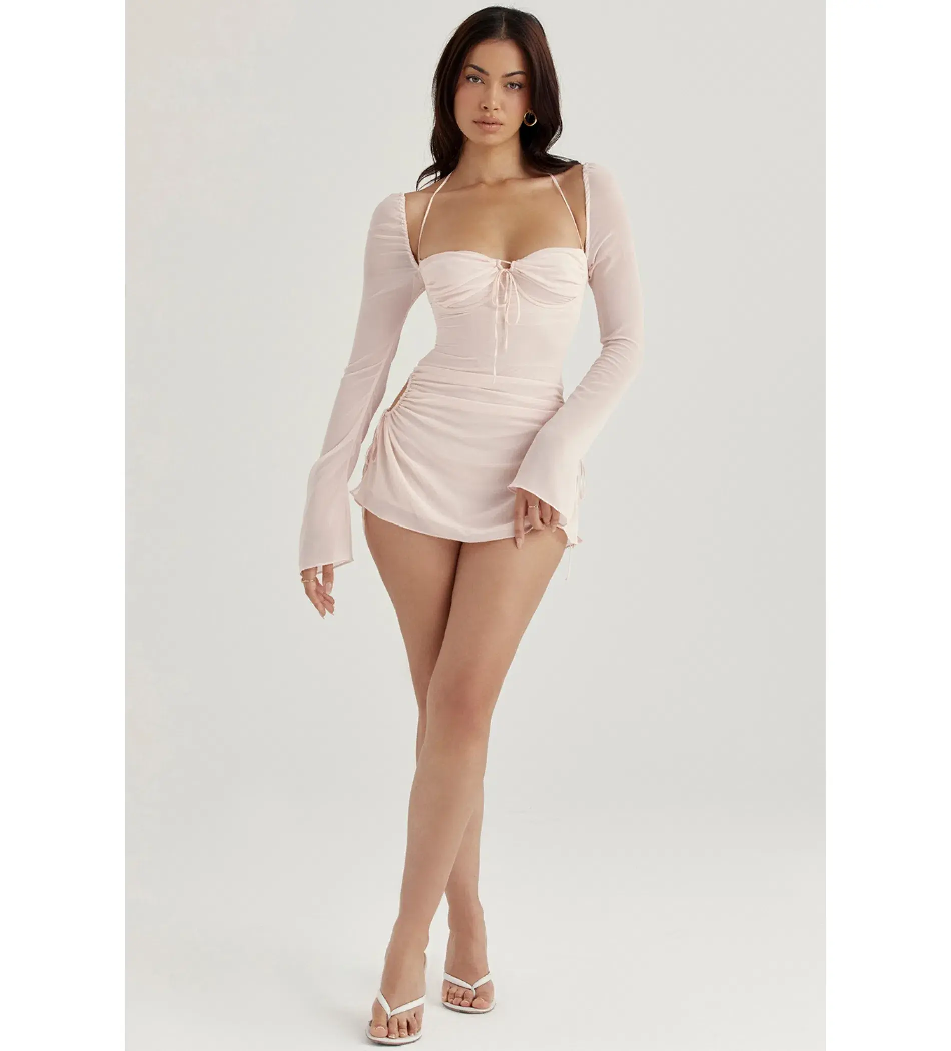 House of CB Baby Chiffon Cutout Halter Mini Dress Pink Quartz Size M  - Image 3
