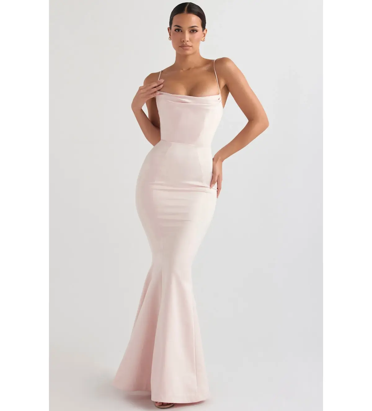 House Of CB Violette  Satin Fishtail Gown Blush Size M - Image 1