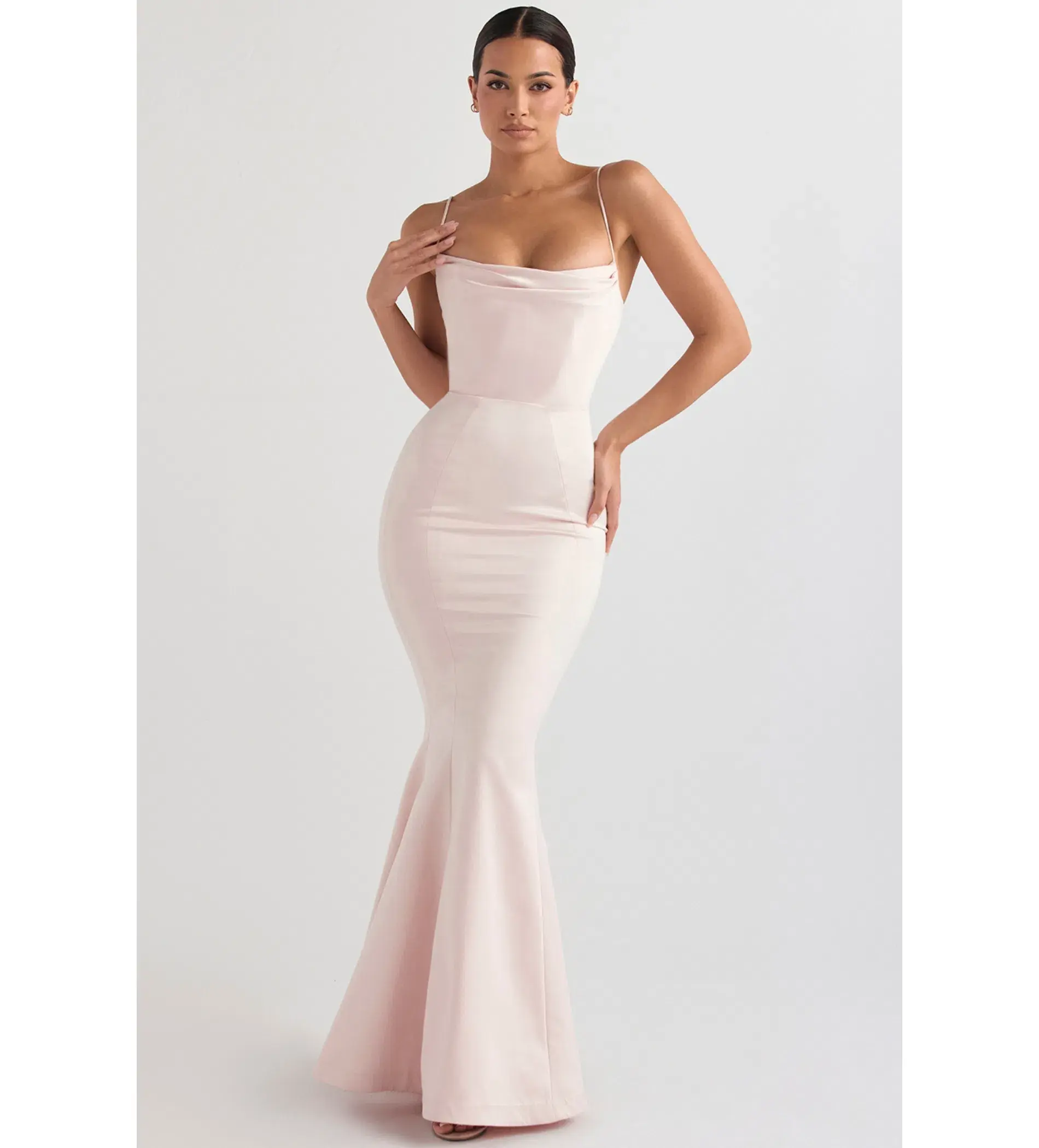 House Of CB Violette  Satin Fishtail Gown Blush Size M - Image 1