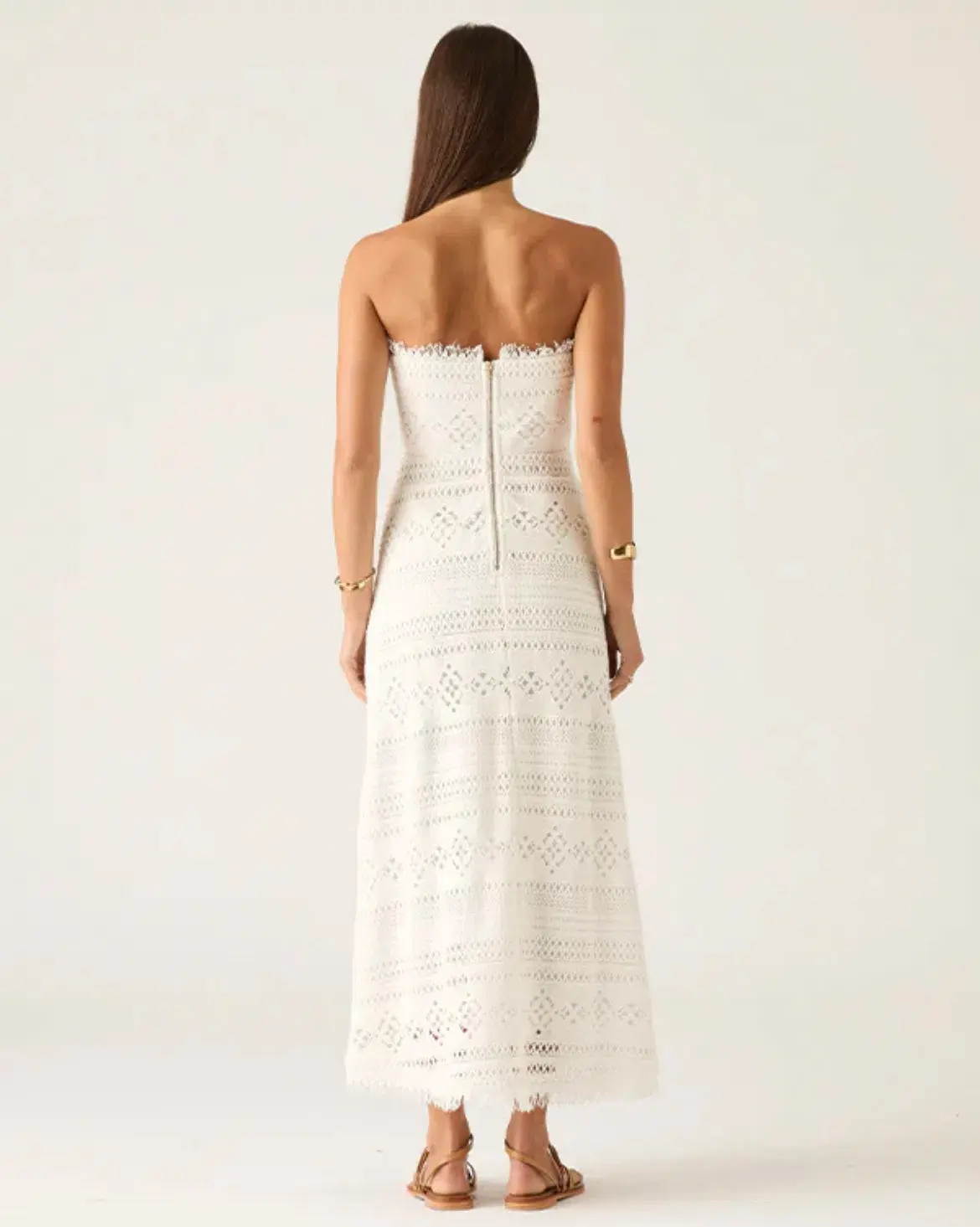 Mos The Label Daniela Textured Midi Dress Bright White Size 10  - Image 4
