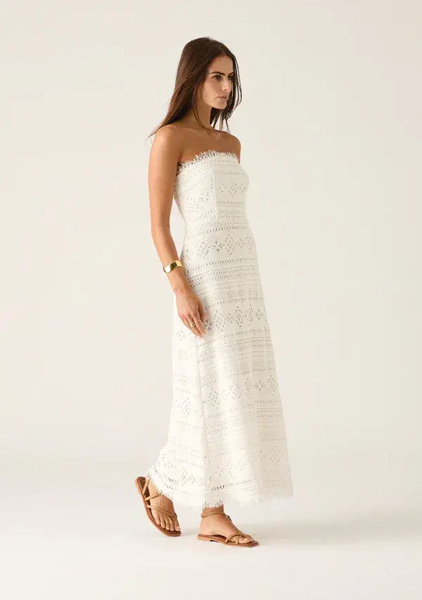 Mos The Label Daniela Textured Midi Dress Bright White Size 10  - Image 2
