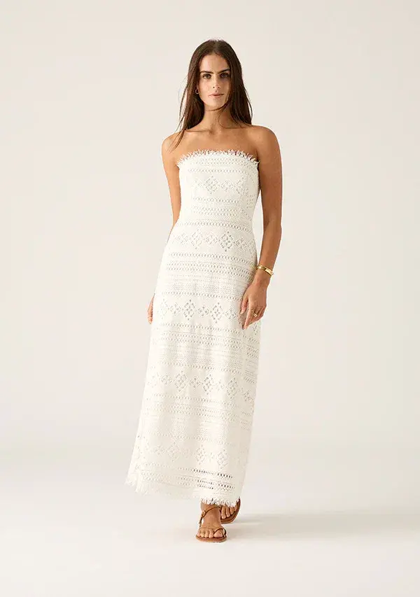 Mos The Label Daniela Textured Midi Dress Bright White Size 10  - Image 1