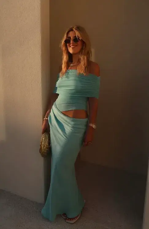 Benni Nico Off Shoulder Maxi Dress Aquamarine Size S / AU 8 - Image 4
