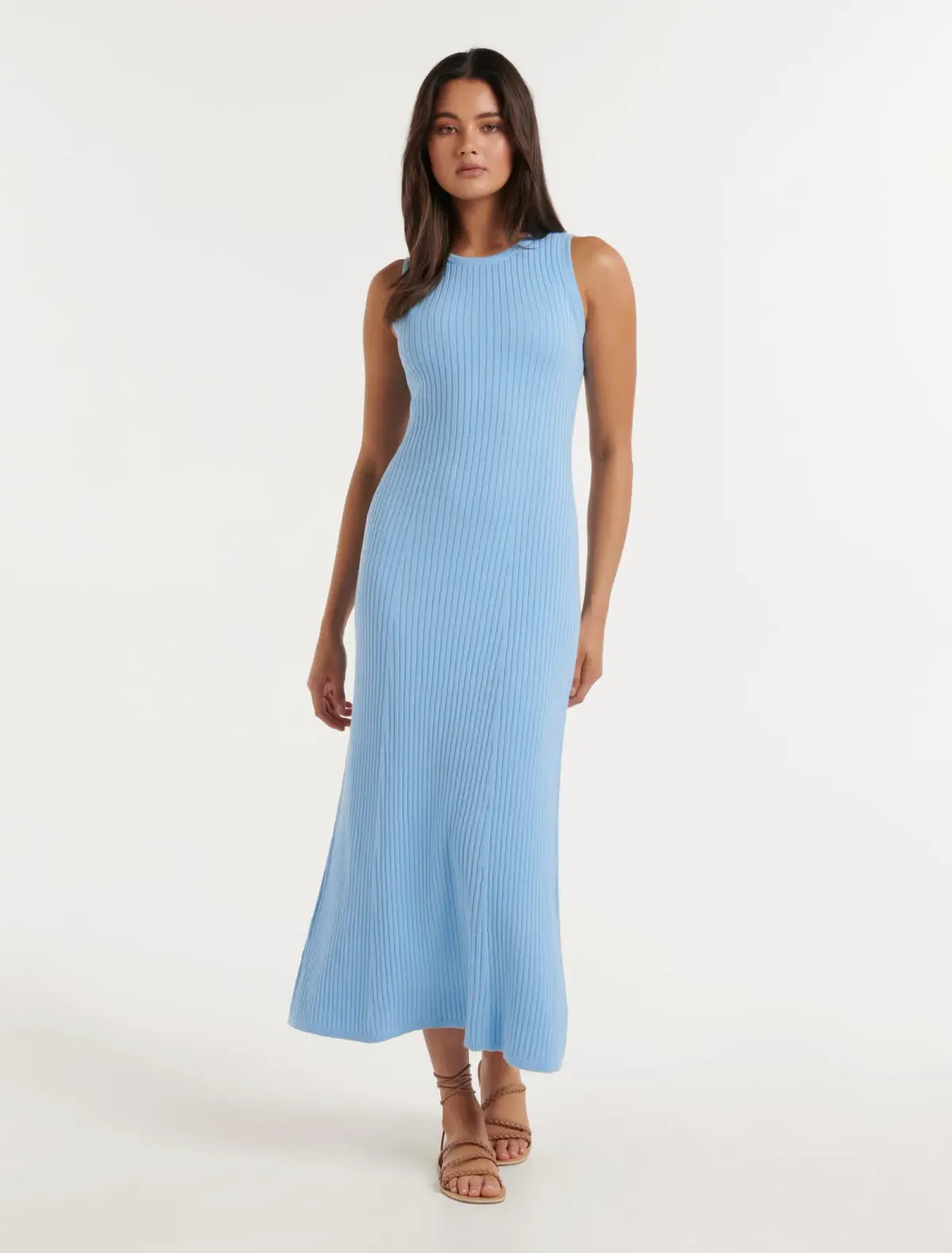 Forever New Molly A-Line Wide Rib Knit Dress Baby Blue Size 16  - Image 1