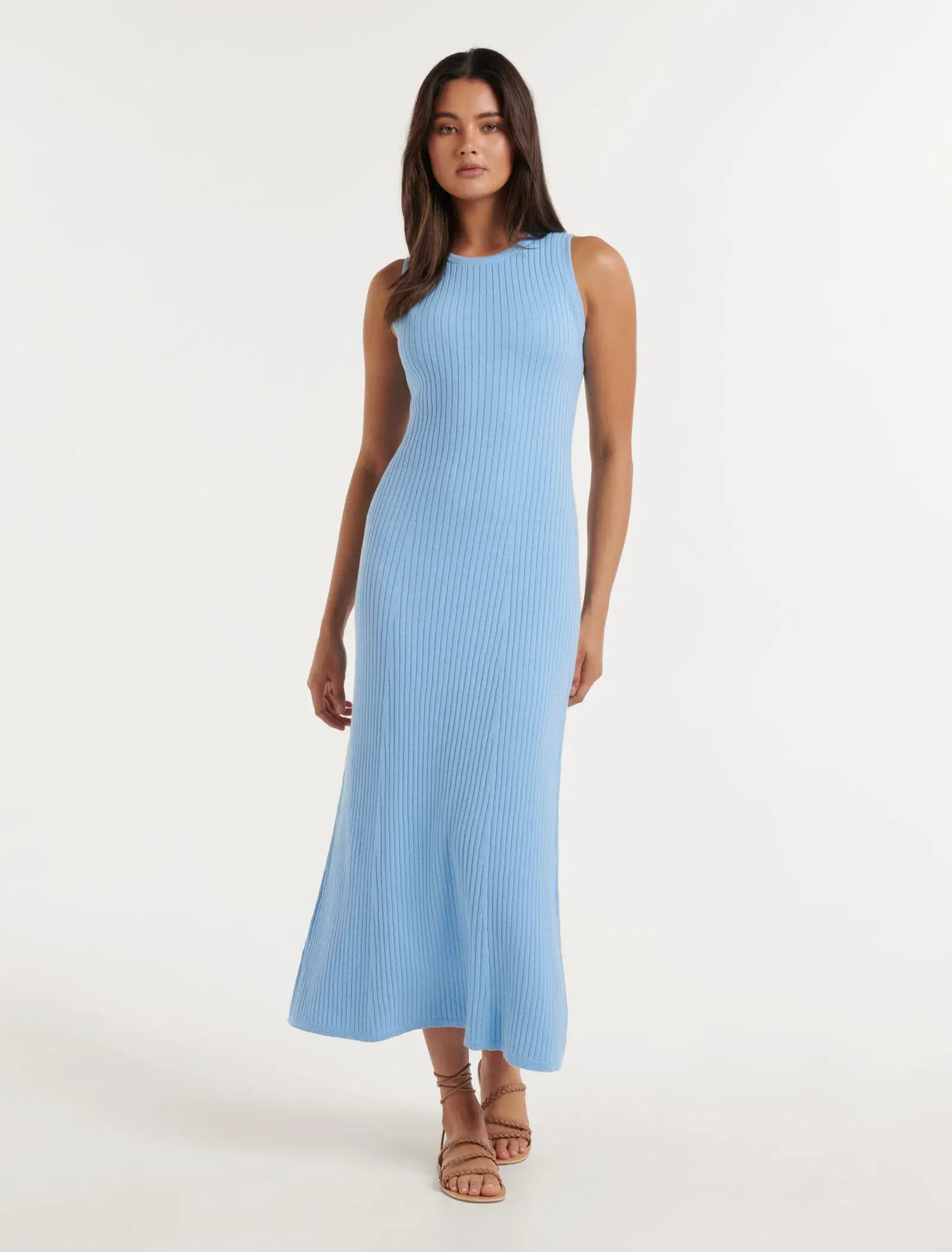 Forever New Molly A-Line Wide Rib Knit Dress Baby Blue Size 16  - Image 1