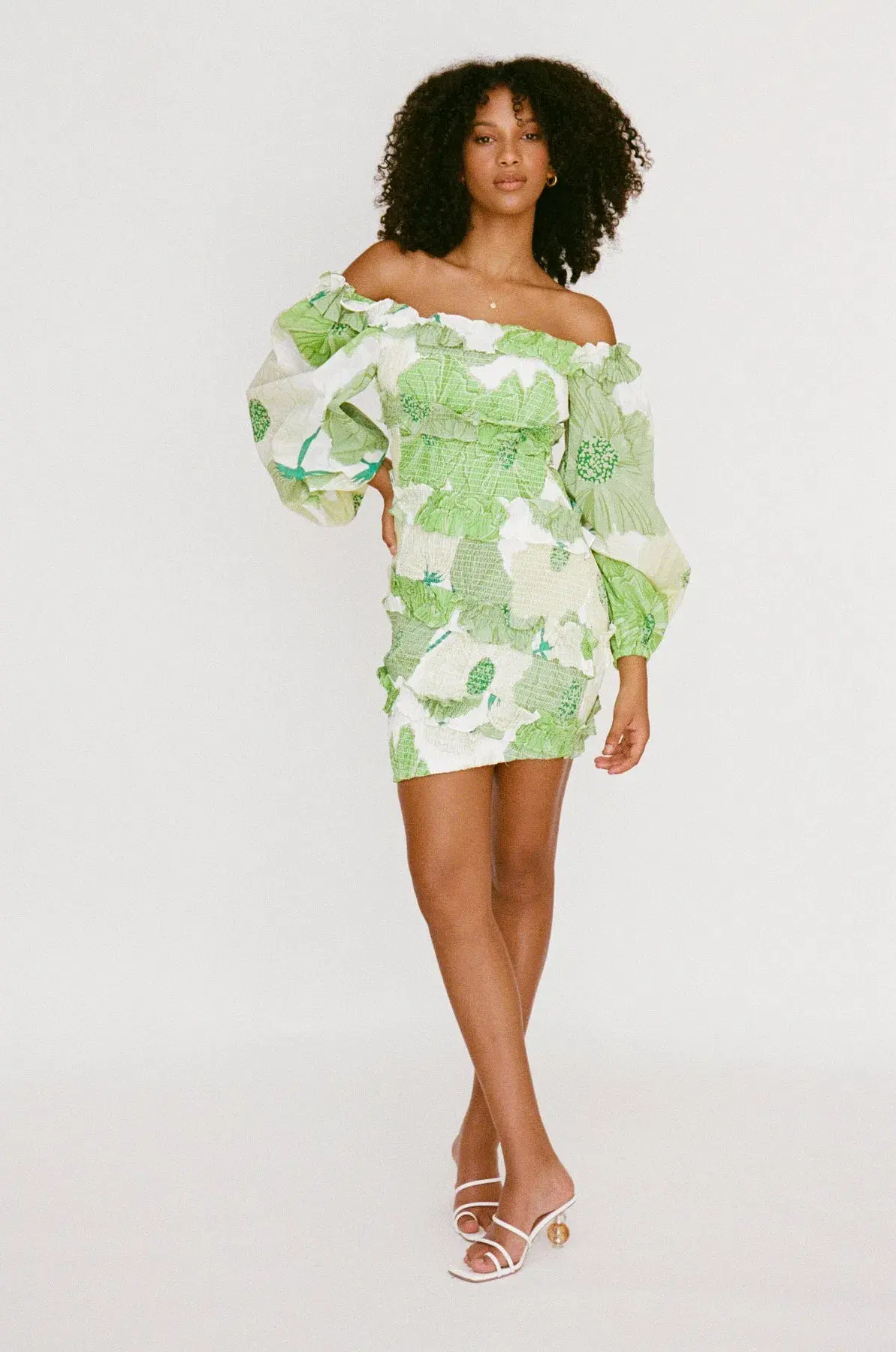 Sabo Skirt Berlyn Shirred Mini Dress Green Floral Size XL / AU 14 - Image 1