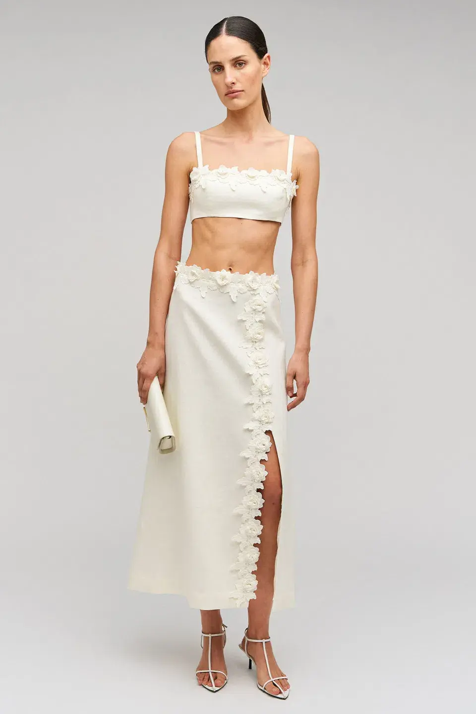 Oroton Rosebud Lace Bralette and Skirt Set Soft Cream Size 6 - Image 1