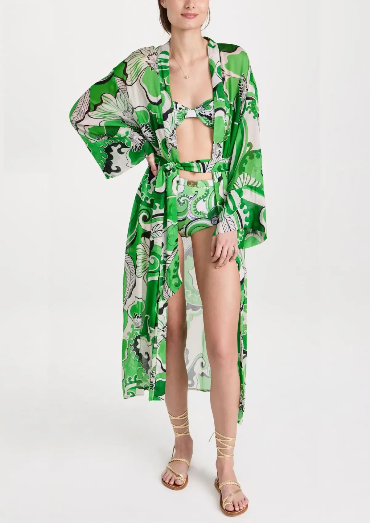 Cin Cin Oracle Sheer Robe Dress Fern Size 10/M - Image 1