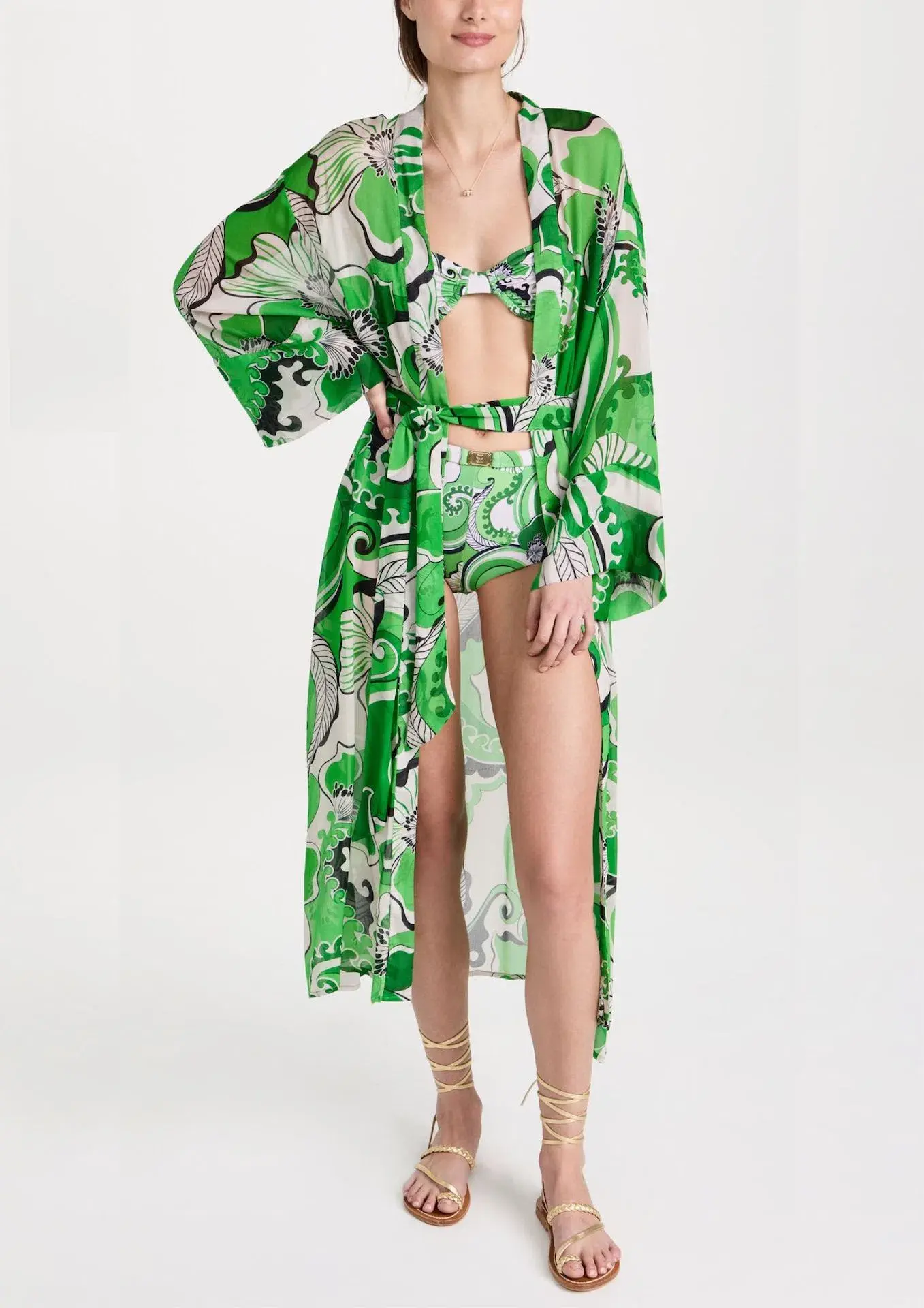 Cin Cin Oracle Sheer Robe Dress Fern Size 10/M - Image 1