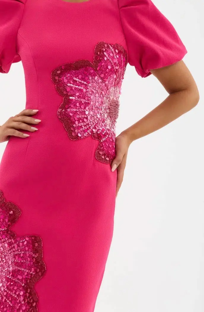 Rebecca Vallance Layana Midi Dress Raspberry Pink Size 12  for rent on The Volte - main image