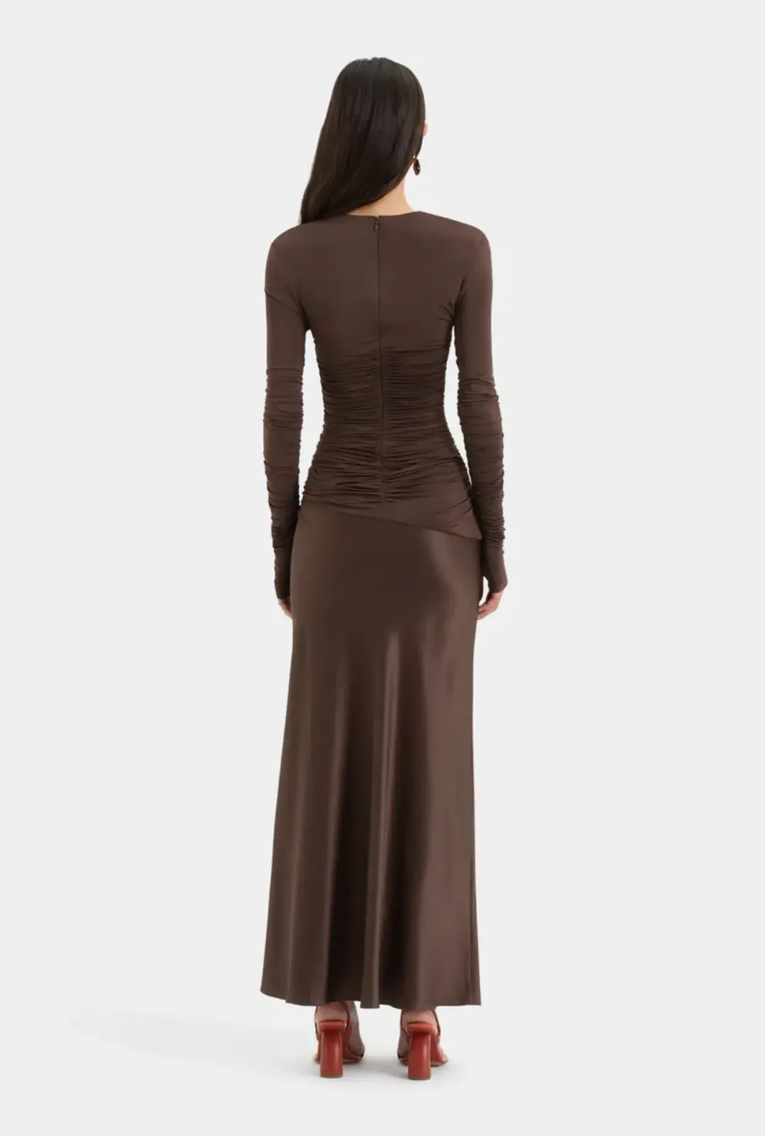 Sir the label Alessia Draped Gown chocolate size 8 for rent on The Volte - main image