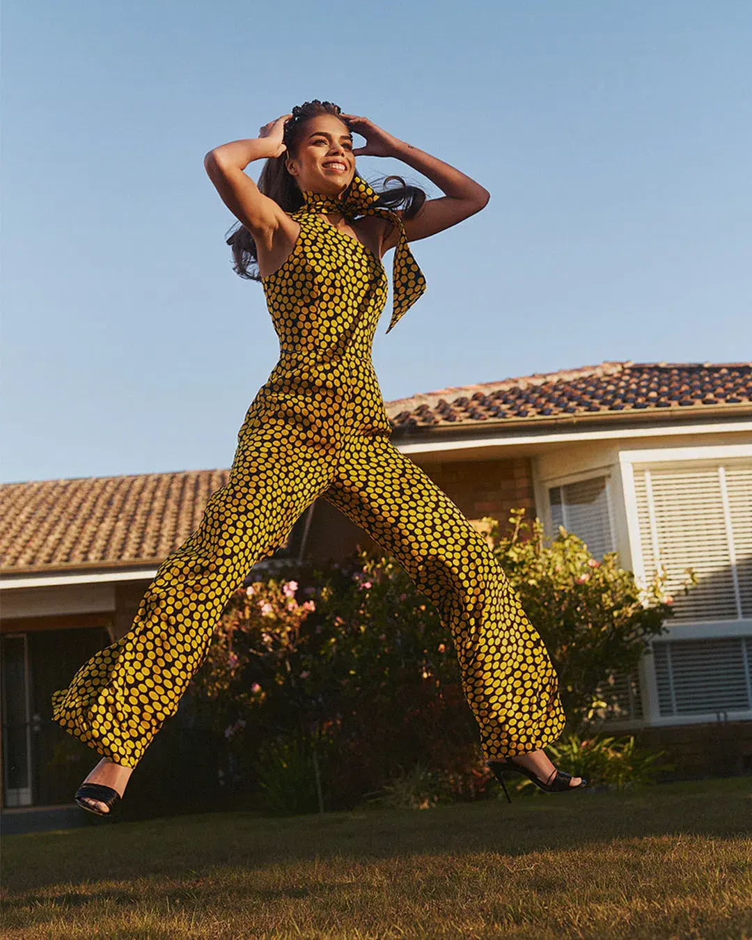 Cue Statement Polkadot Jumpsuit Black/Yellow Size 10 - Image 5