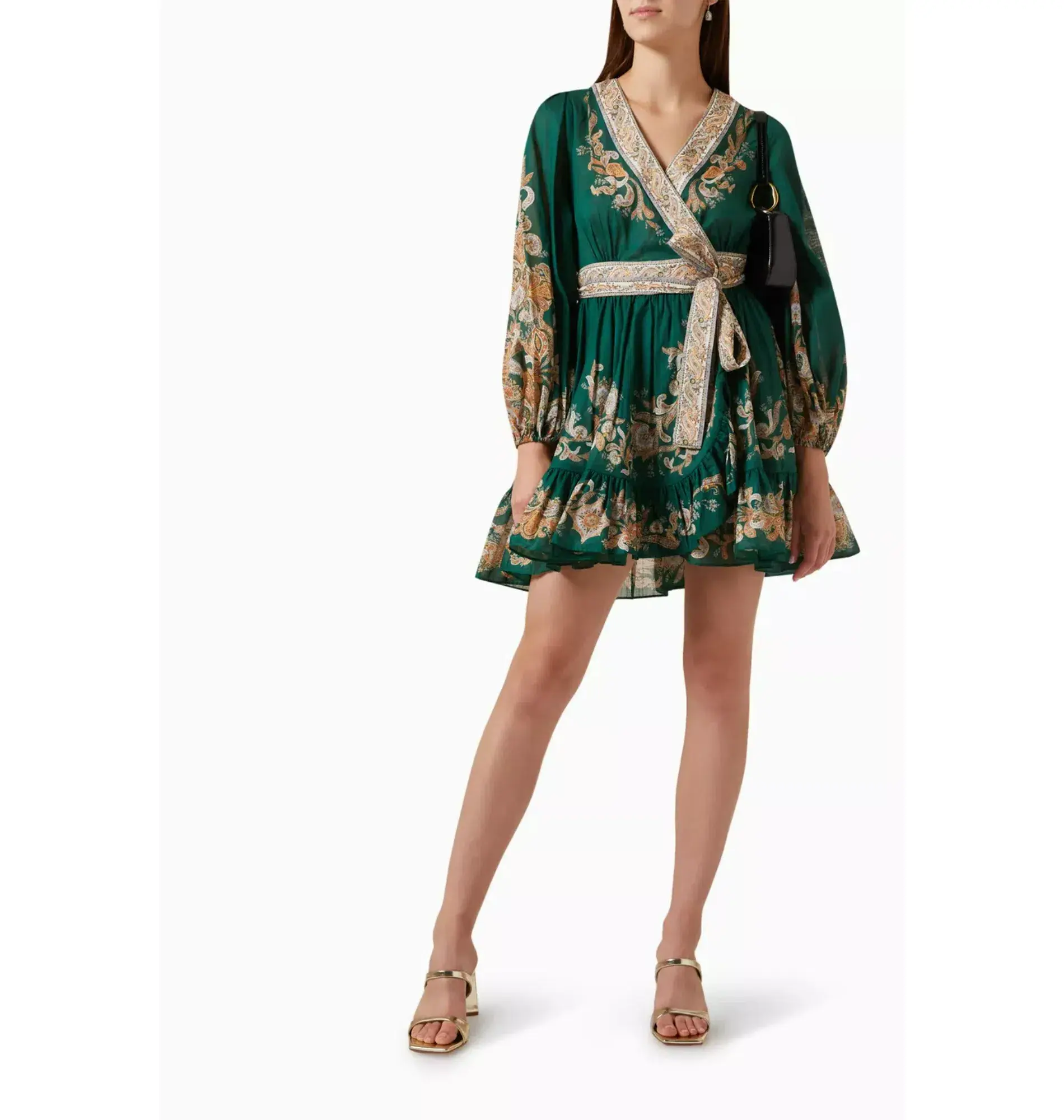 Zimmermann Devi Wrap Mini Dress Green Print Size 3 / AU 14 - Image 1