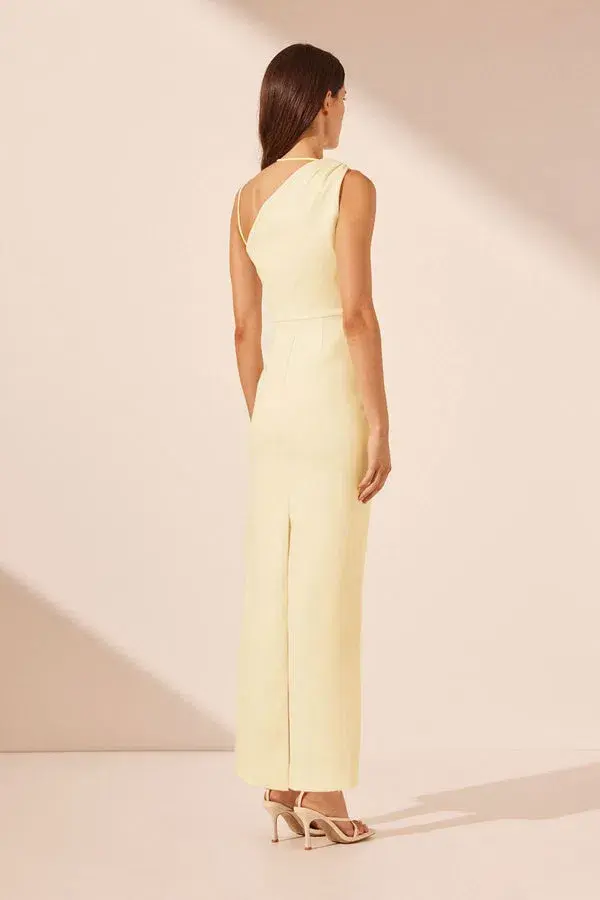Shona Joy Lani Asymmetrical Gathered Midi Dress in Vanilla Size AU 6 - Image 3