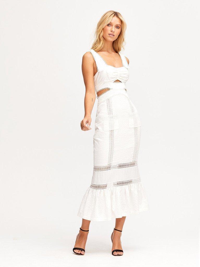 ALICE MCCALL Foreign Affairs Midi Dress Porcelain White Size 10 - Image 1