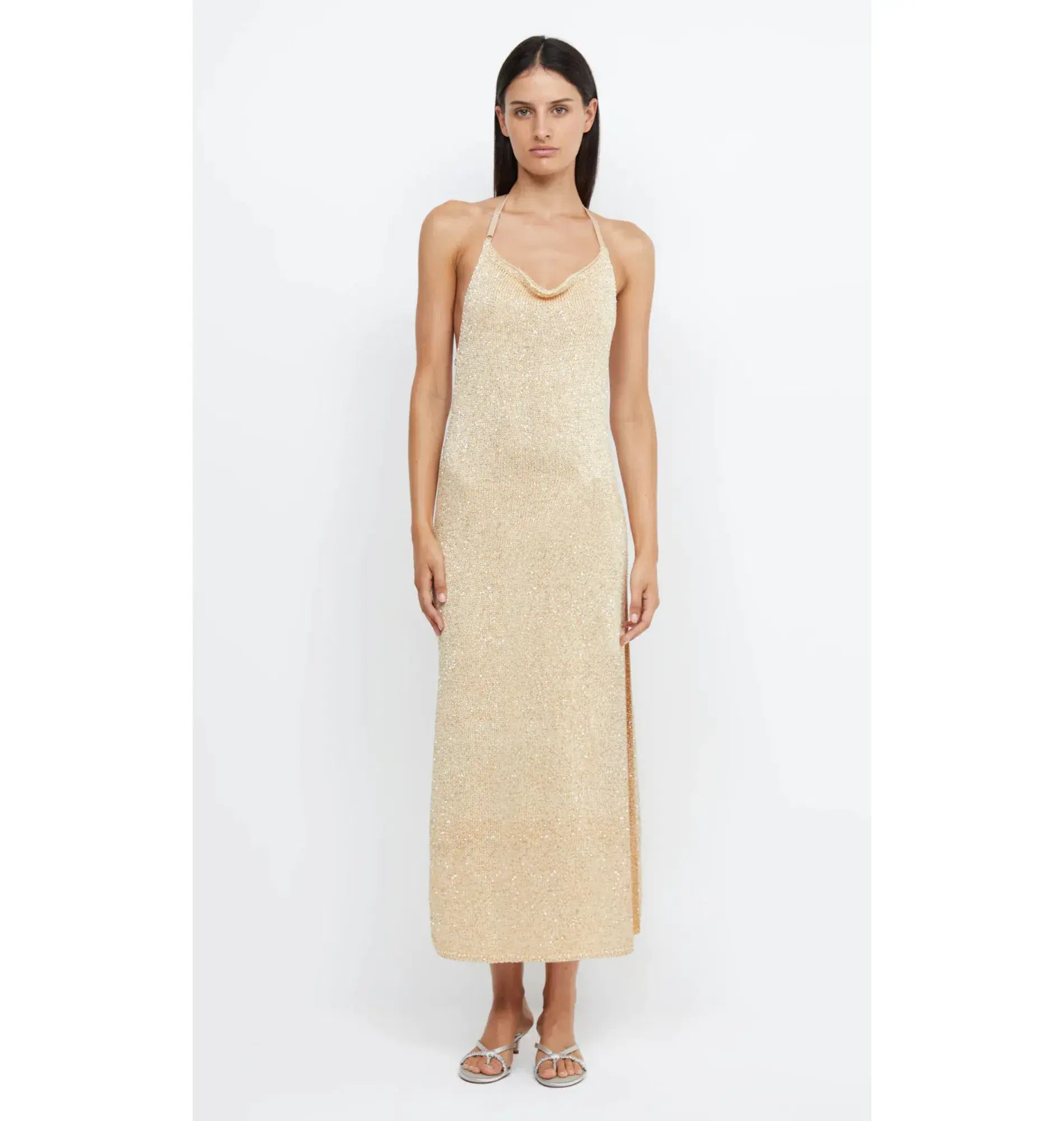 Bec and Bridge Sadie Split Midi Dress in Gold Size AU 8 - Image 1