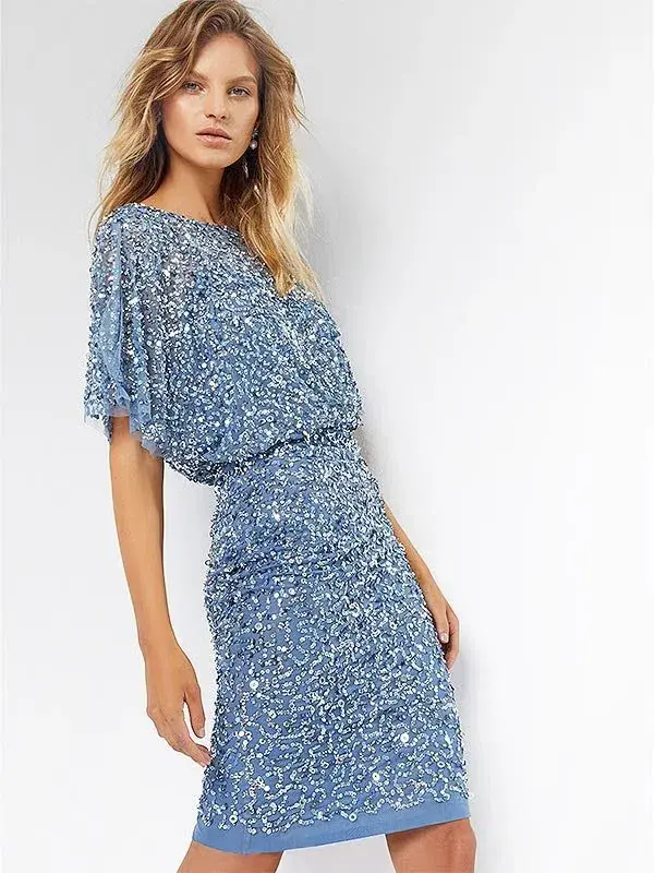 Montique Alinda Hand Beaded Dress Sky Blue Size AU 8 for rent on The Volte - main image