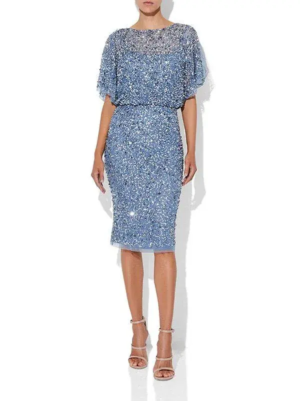 Montique Alinda Hand Beaded Dress Sky Blue Size AU 8 - Image 1
