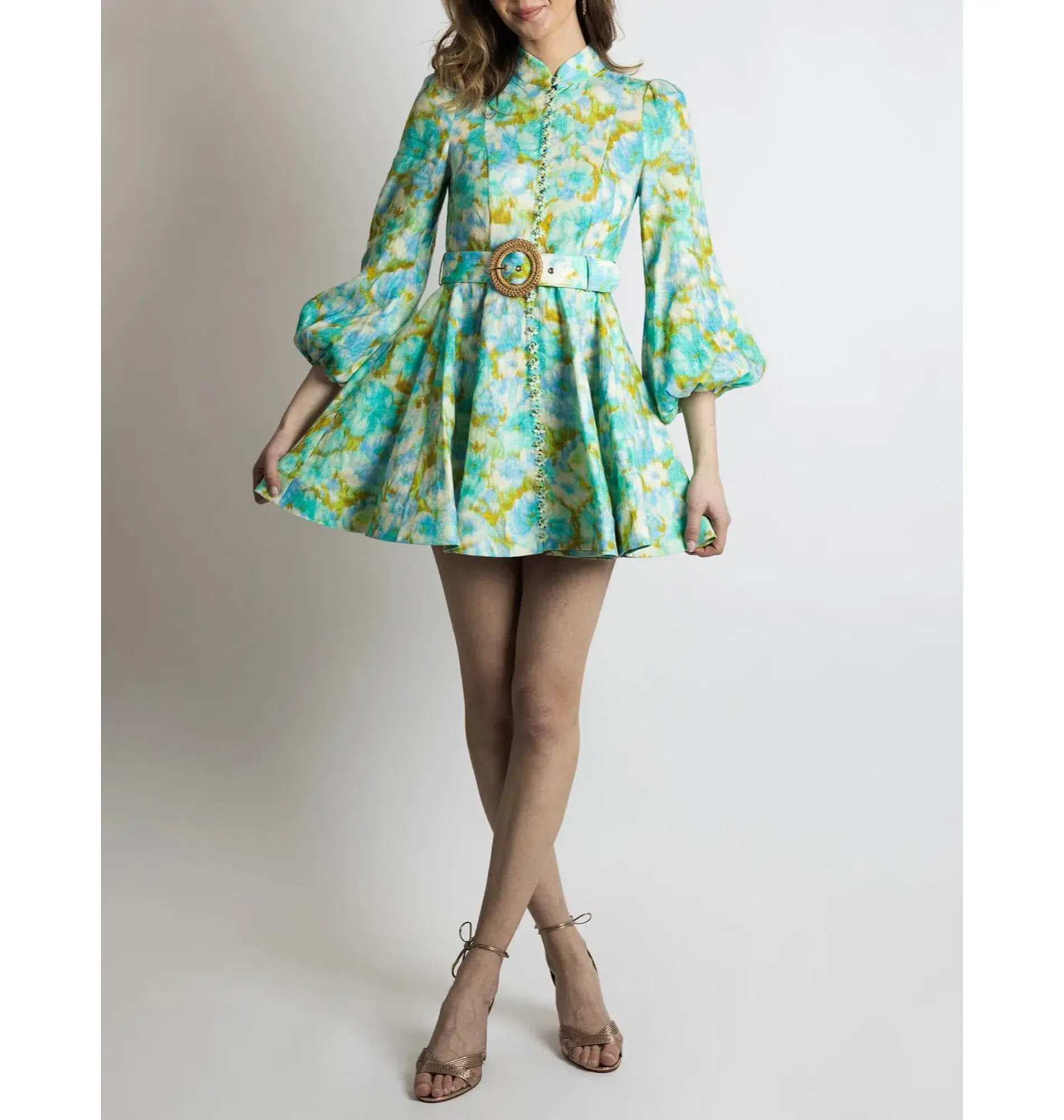 Zimmermann High Tide Mini Dress Aqua Ikat Floral Size 3 / AU 14  - Image 2