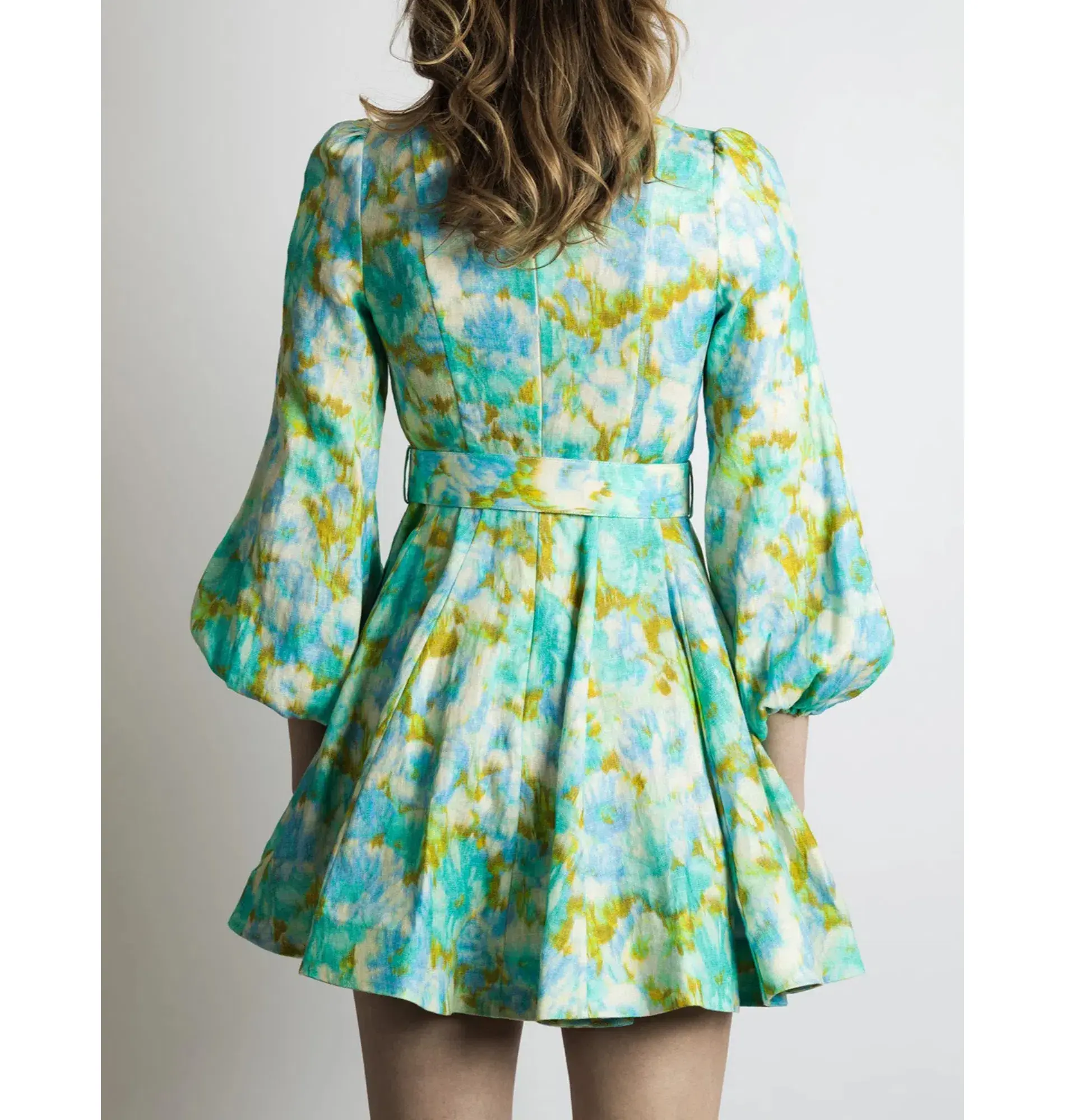 Zimmermann High Tide Mini Dress Aqua Ikat Floral Size 3 / AU 14  - Image 3