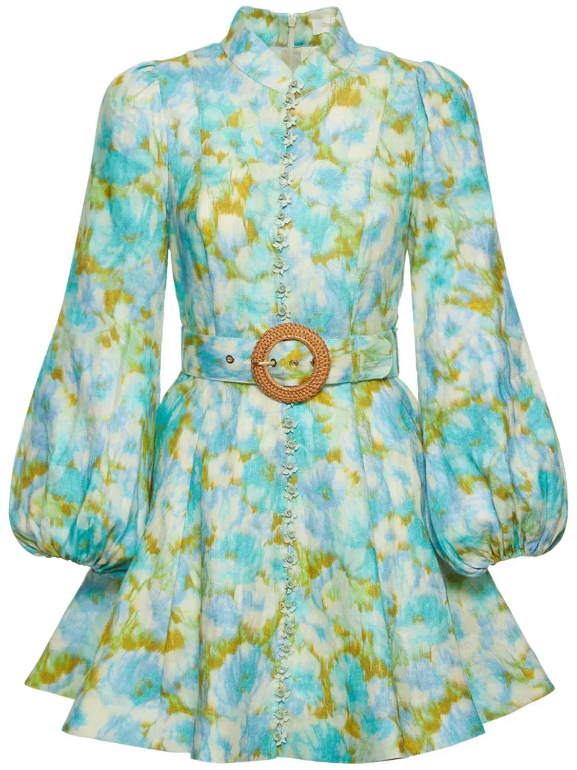 Zimmermann High Tide Mini Dress Aqua Ikat Floral Size 3 / AU 14  - Image 4