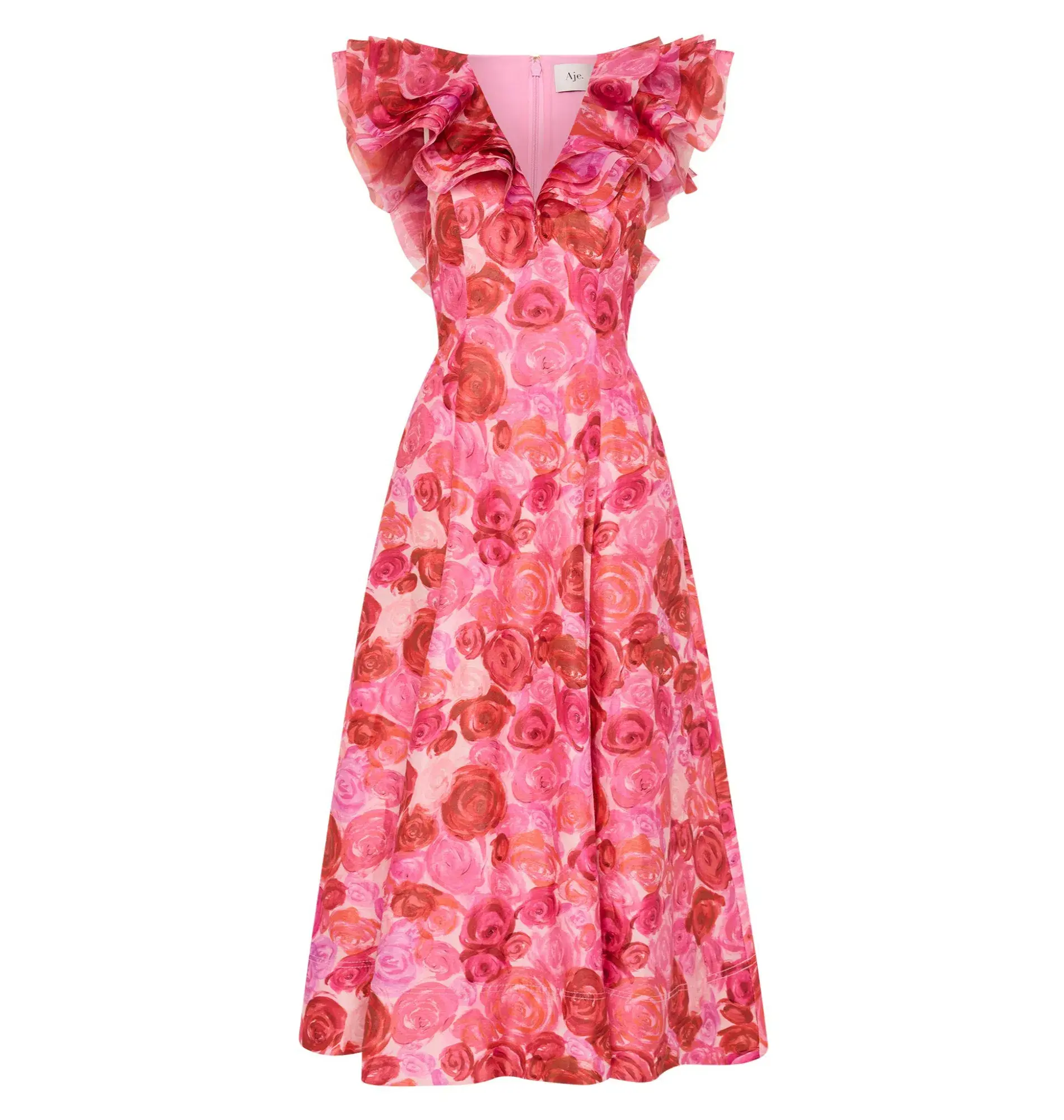 Aje Enchanted Plunge Midi Dress Misty Rose Size AU 10 - Image 7