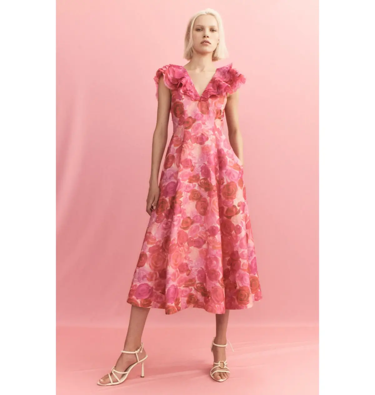 Aje Enchanted Plunge Midi Dress Misty Rose Size AU 10 - Image 4