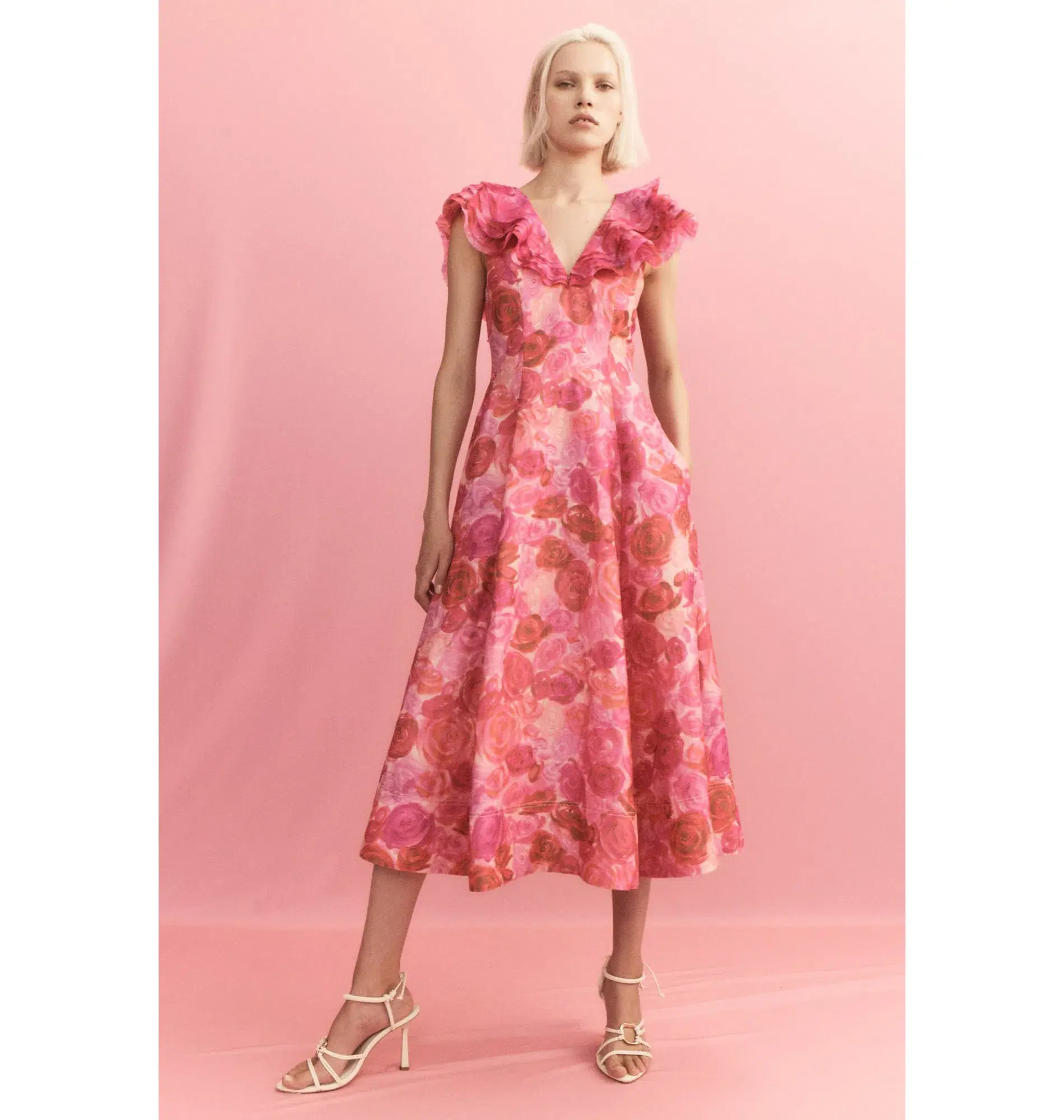 Aje Enchanted Plunge Midi Dress Misty Rose Size AU 10 - Image 4