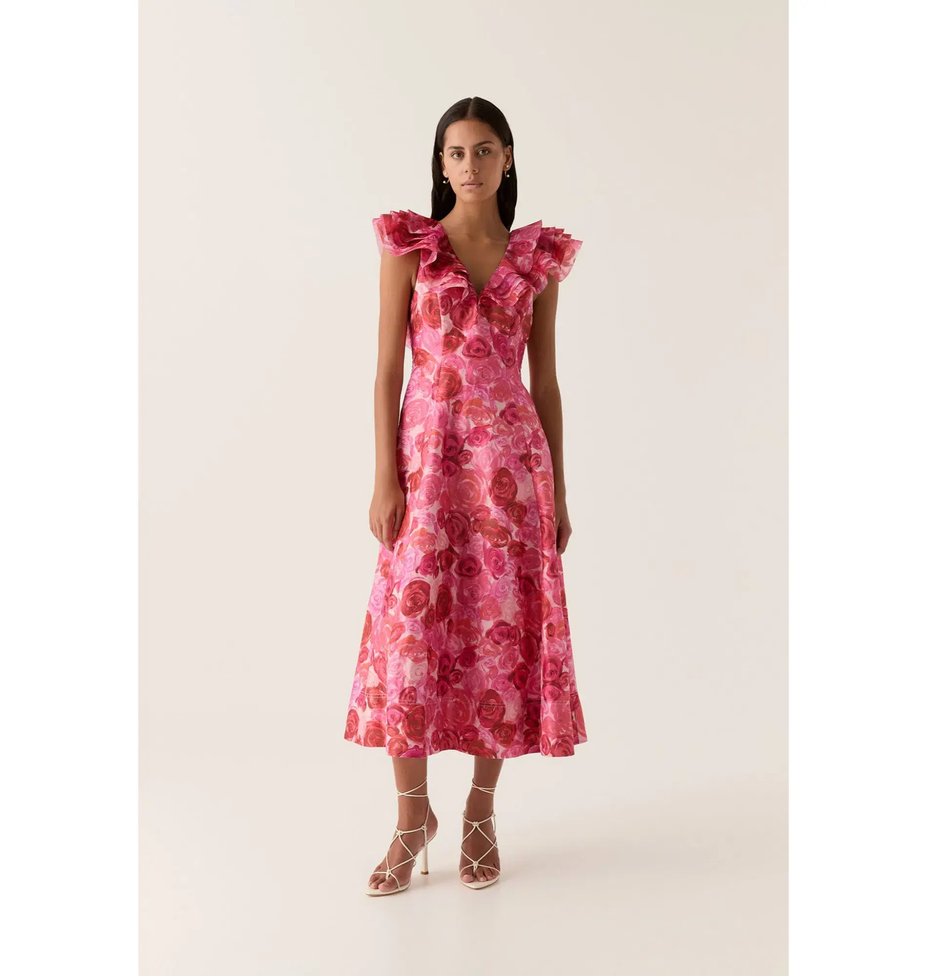 Aje Enchanted Plunge Midi Dress Misty Rose Size AU 10 - Image 1
