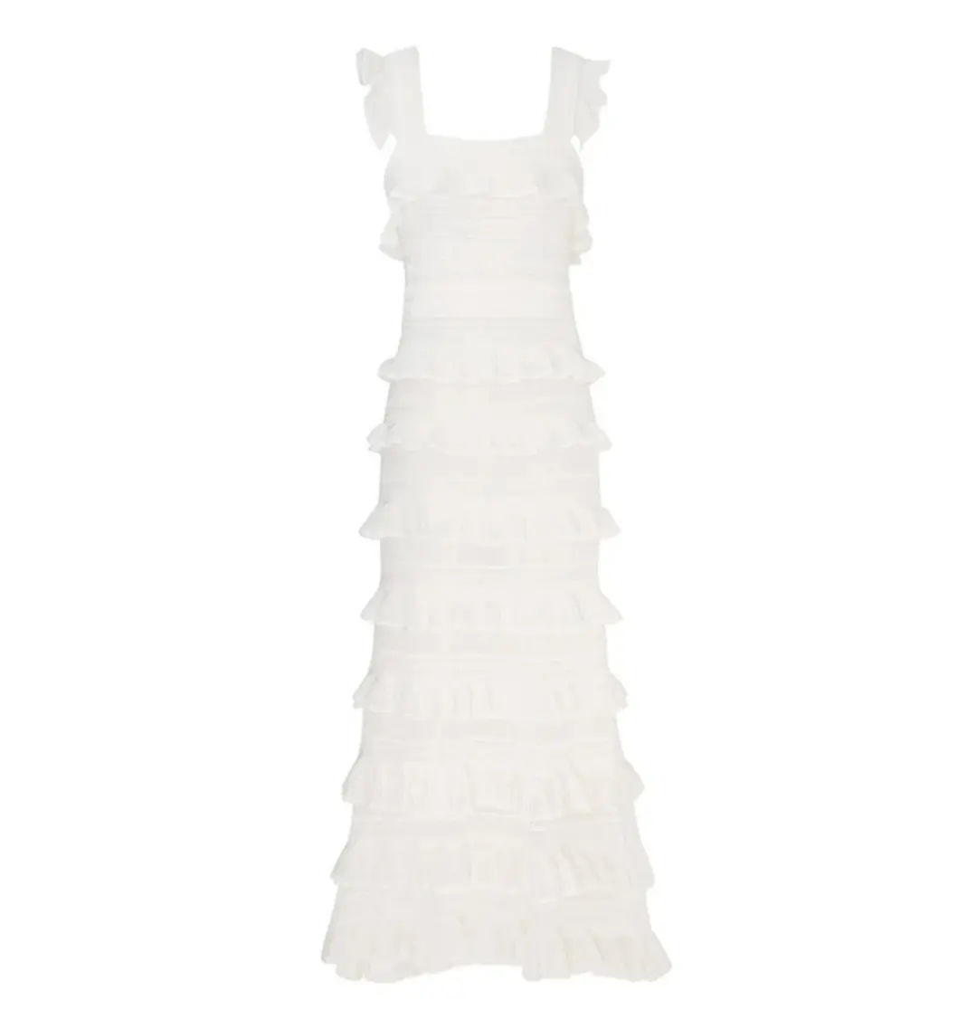 Zimmermann Natura Ruffle Dress in Parchment Size 0 / AU 8 for rent on The Volte - main image
