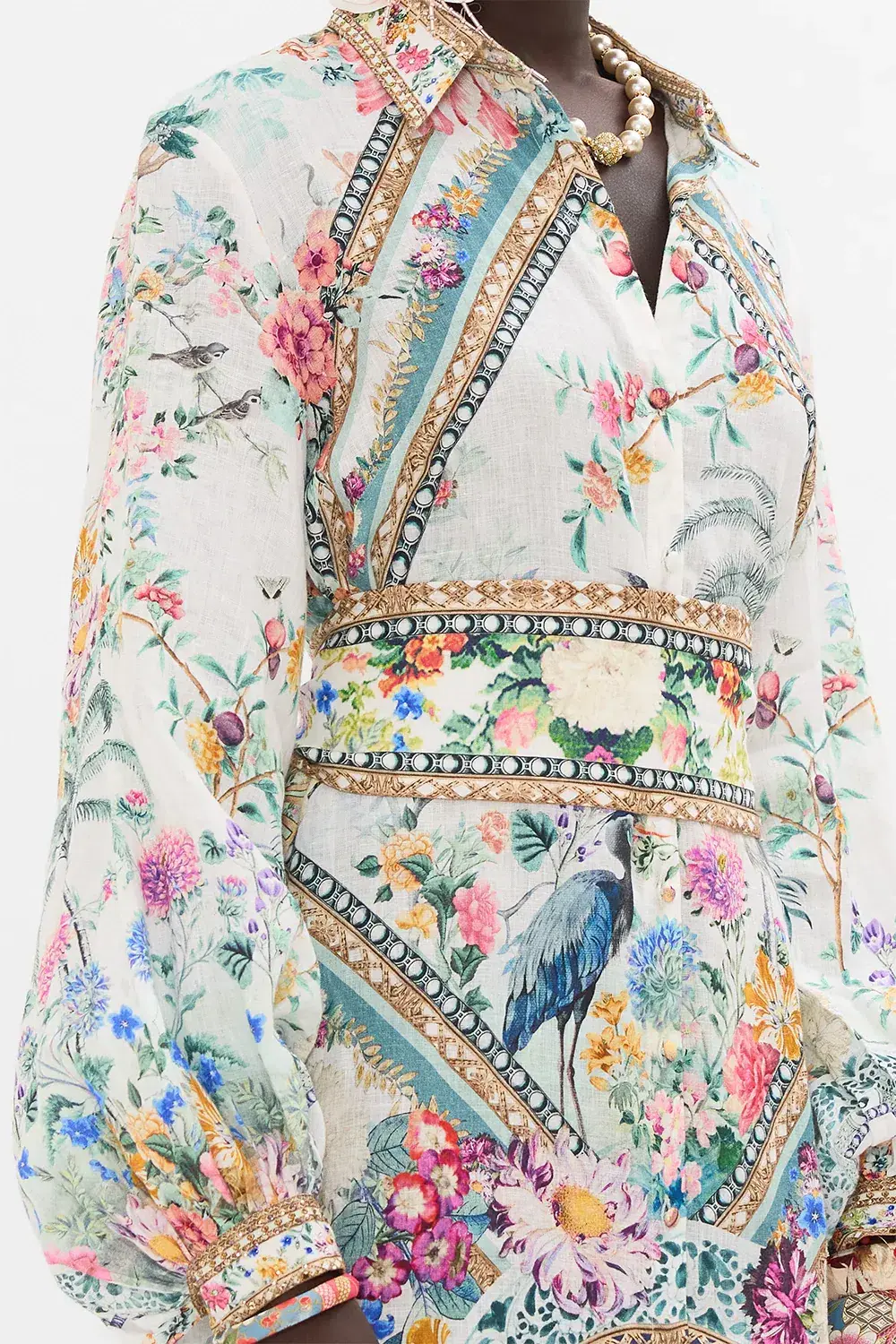 Camilla High Low Midi Linen Shirt Dress Plumes and Parterres Size AU 14 - Image 3