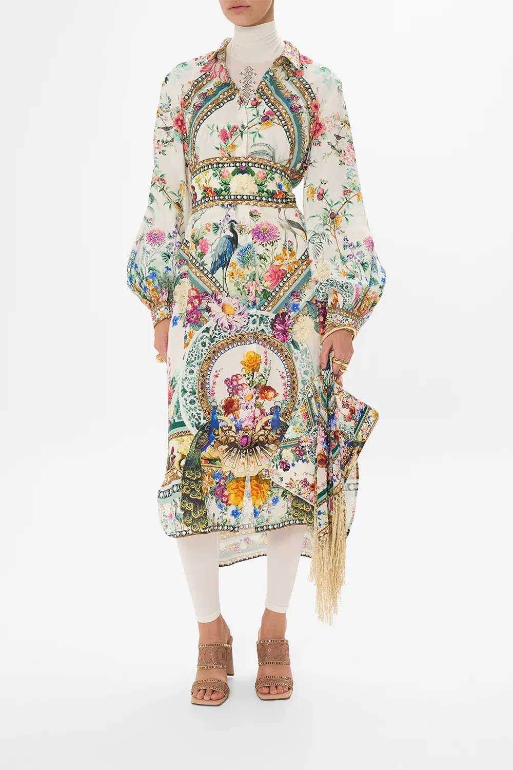 Camilla High Low Midi Linen Shirt Dress Plumes and Parterres Size AU 14 - Image 4