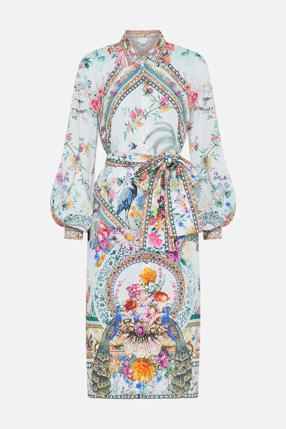 Camilla High Low Midi Linen Shirt Dress Plumes and Parterres Size AU 14 - Image 7